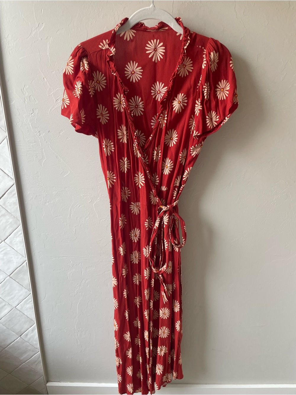 Madewell Red Floral Wrap Midi Dress